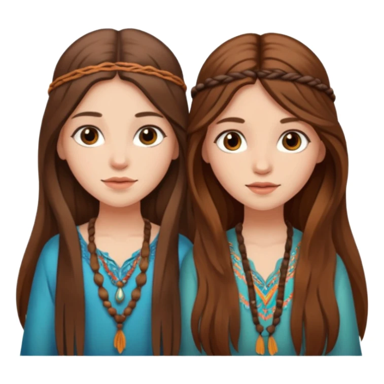 2 long brown hair girls boho sticker