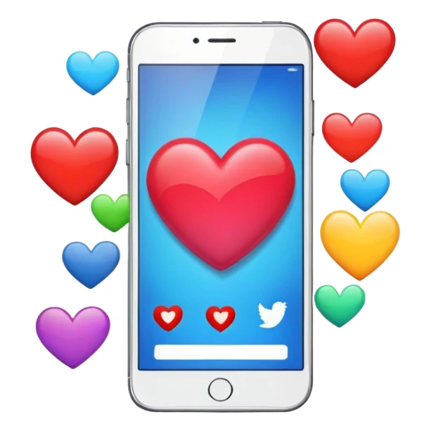  smartphone showing a colorful social media post with a heart and image icon sticker