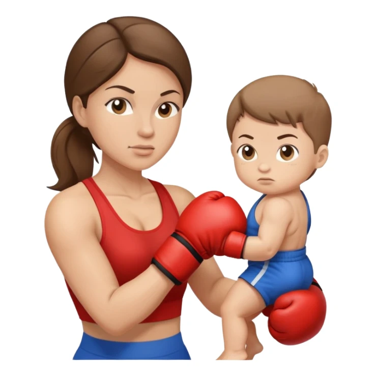 Light brunette fit mom boxing with baby boy sticker