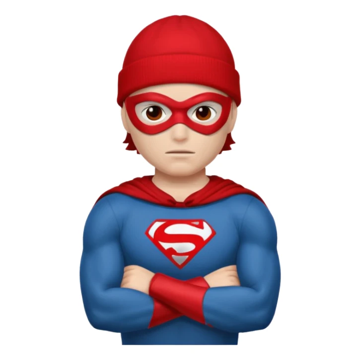 Superhero in red beanie and mask, crossed arms, confident pose.

































 sticker