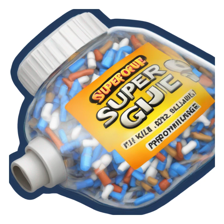 a superglue bottle with a label that reads superglue in a pixelated font sticker