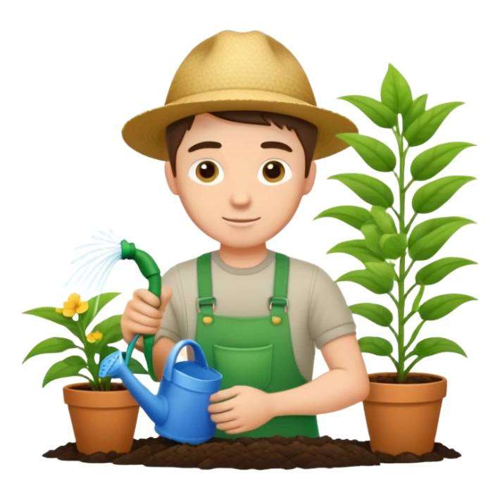 hardworking young white male gardener watering plants sticker