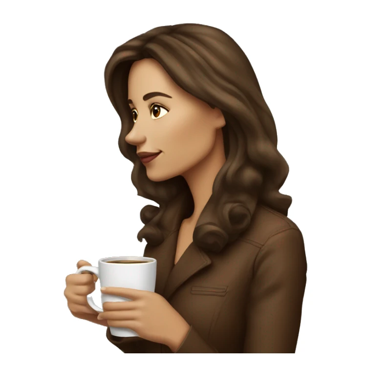 Side view realistic posh brown haired woman drinks coffee sticker