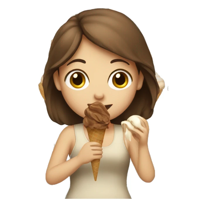 Girl with brown hair eating ice cream sticker