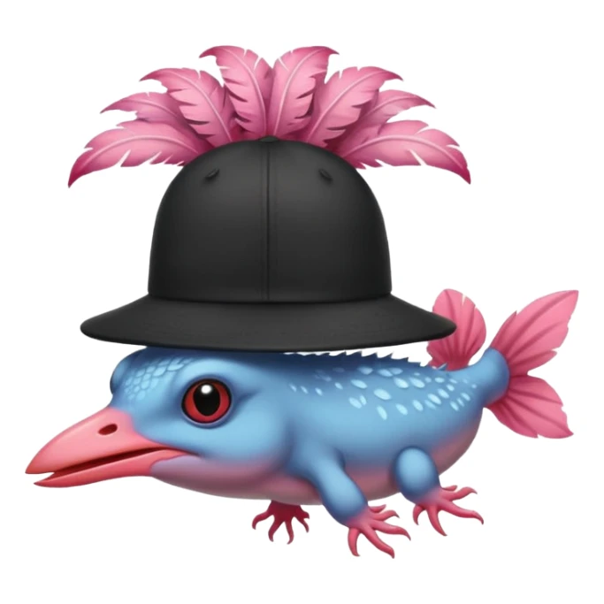 black bird wearing an axolotl hat sticker