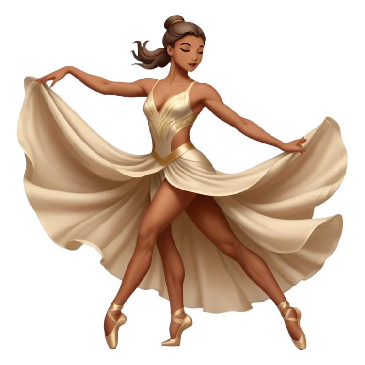 Cinematic Realistic Dance Poses, an elegant dancer mid-motion, muscles tensed with control, soft fabric of their attire flowing with movement, dramatic lighting highlighting the graceful lines, glowing with passion and poise. sticker