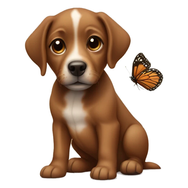 a brown baby dog with a butterfly on the nose sticker