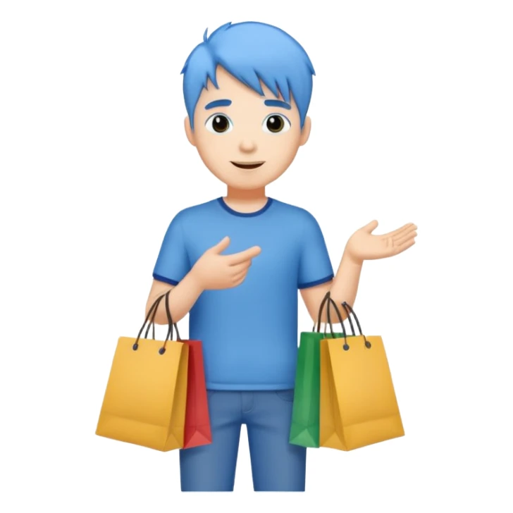 man with blue hair holding shopping bags sticker