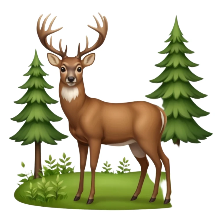 Whitetail buck standing on a hillside with trees and brush in the background. sticker