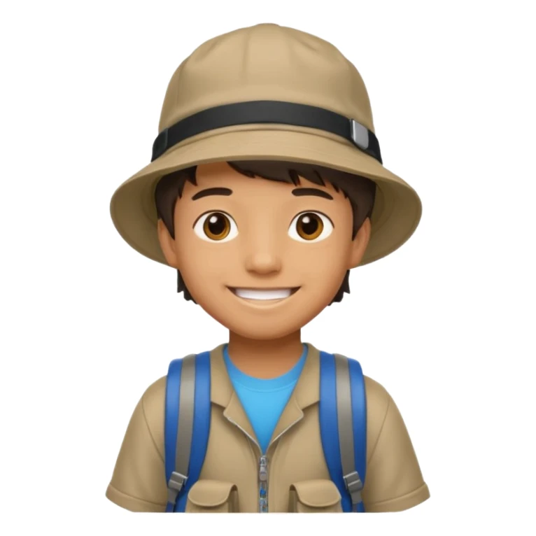 a young student boy with the backpack with bucket hat sticker