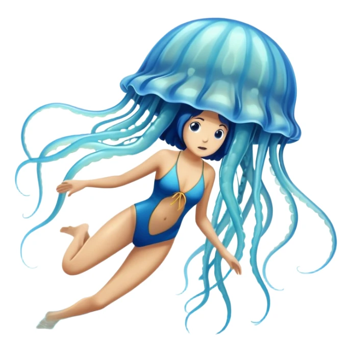 dangerous jellyfish with long stinging tentacles approaching a swimmer in the ocean sticker
