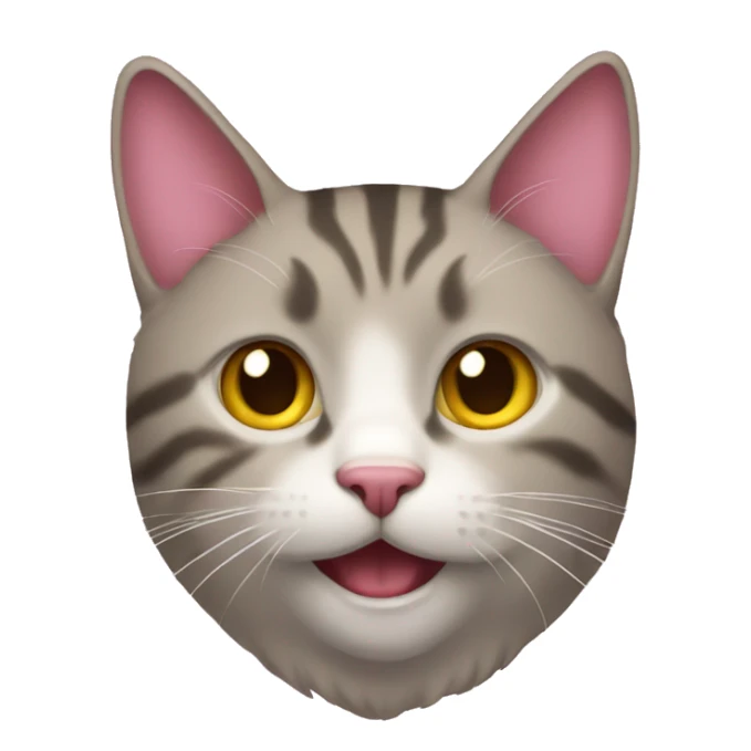 a cat with yellow teeth and  pink chin sticker