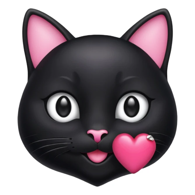 black smiling cat in the Apple style with white eys and pink hear  sticker