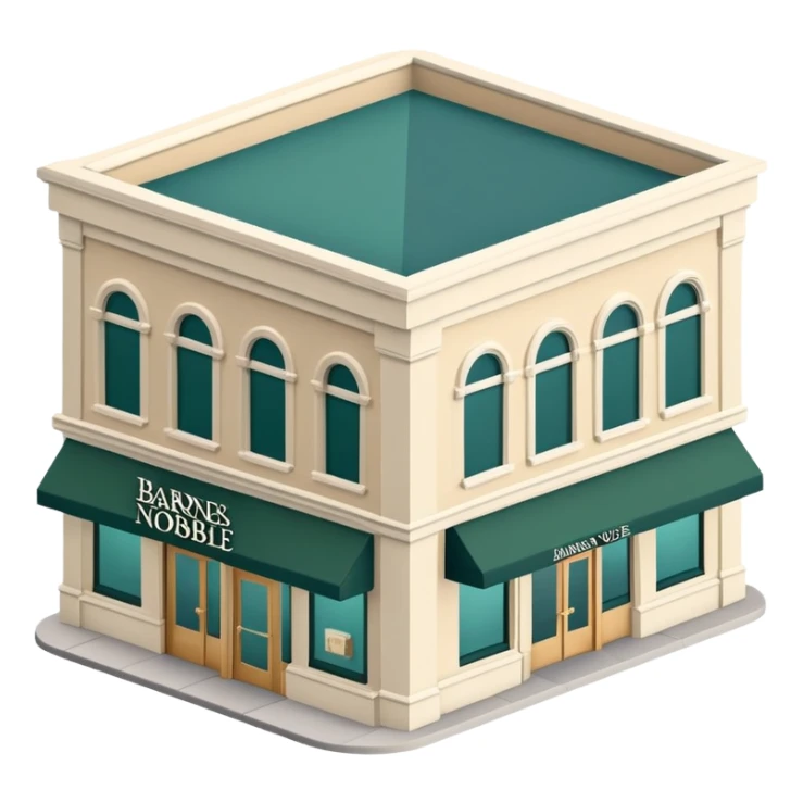 Barnes & Noble bookstore exterior, isometric dollhouse-style, realistic sticker