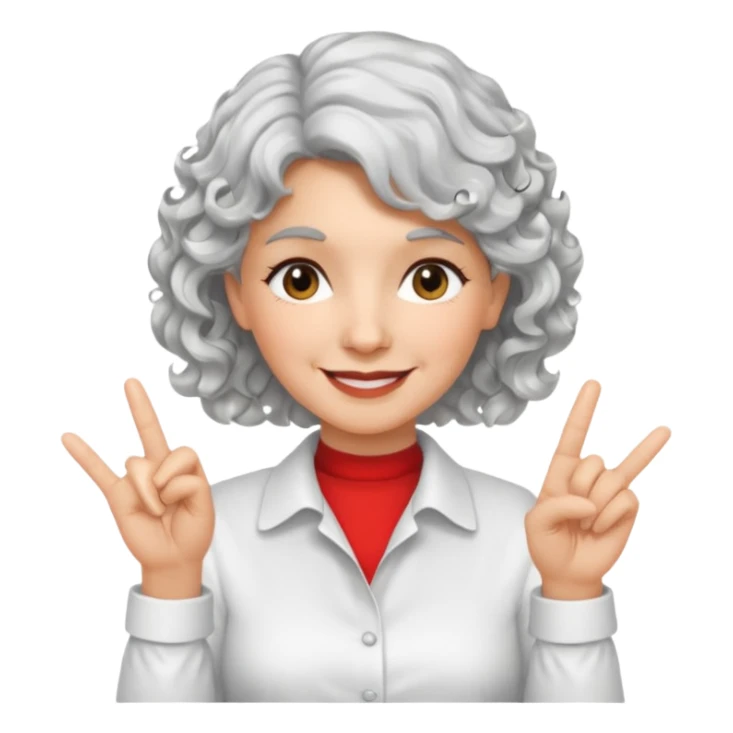 silver, short, wavy-haired with curls, smiling pretty lady, index/middle fingers crossed on right hand

 sticker