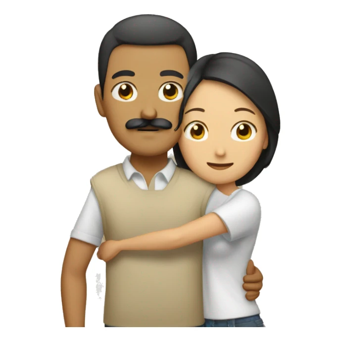 Tan male with mustache hugging Asian female sticker