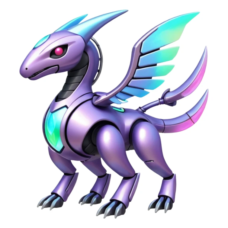 Mechanical Nebulae Beautiful Gorgeous Pretty Pastel Hot Exotic Lush Warm Cute Adorable Colorful Shiny Iridescent Futuristic Modern Cybernetic Protogen-Vernid-Fakémon-Pokémon-creature-fusion (full body) sticker
