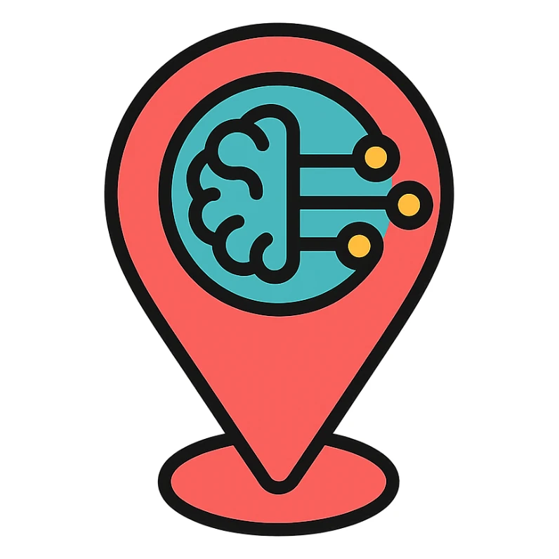 simple modern logo for '여행Javis' featuring a map pin icon subtly combined with an AI motif like a circuit, brain, or digital face, clean lines, minimal color, suitable for favicon or app icon sticker