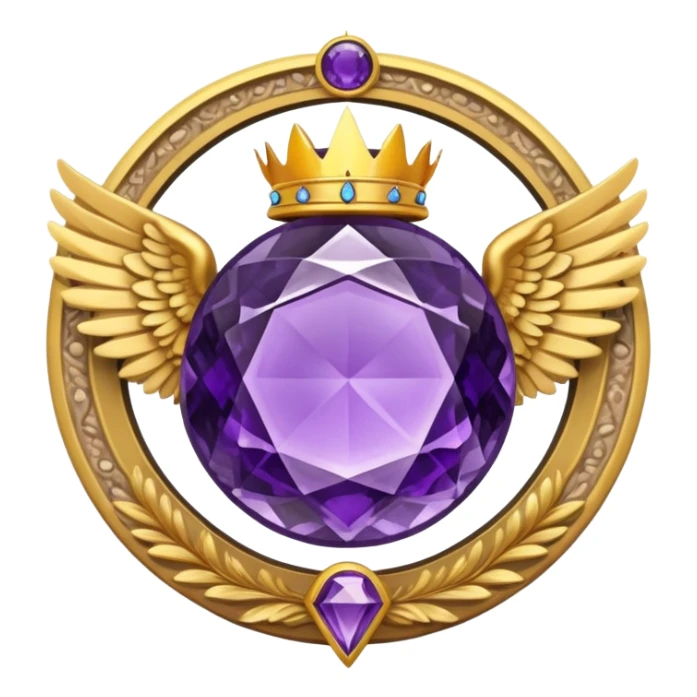 Big round amethyst and triangle rubbin inside stone award-in-frame-decorated-with-big-golden-angel--wings and crown sticker