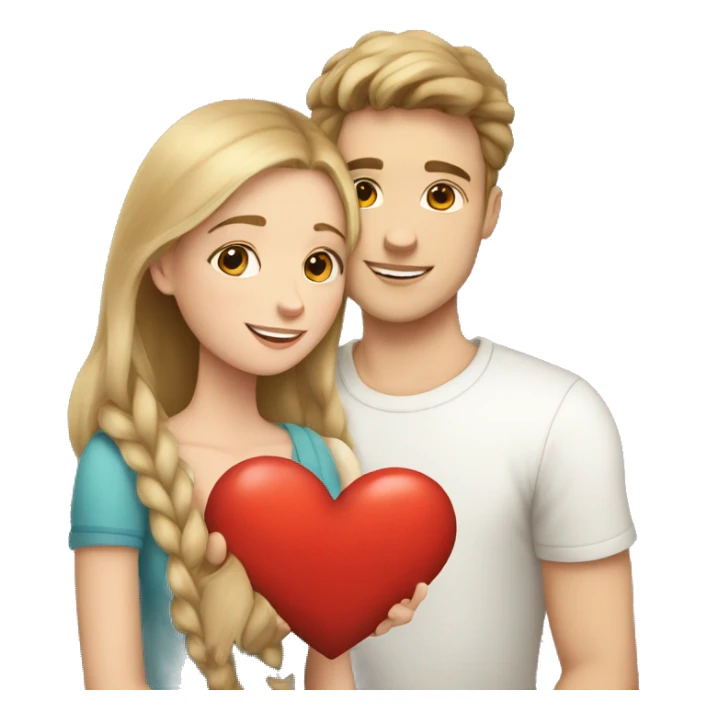 White skin Young man and girl hugs with heart sticker