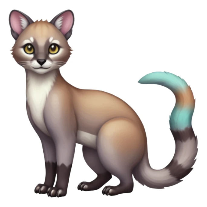 Colorful dark tropical soft smooth silky pastel white glorious iridescent divine exotic cute cool beautiful beautiful fantasy-caracal-civet-genet-sergal-vernid-Cacomistle-Trico-oncilla-animal-Fakémon-hybrid-fursona (full body) sticker