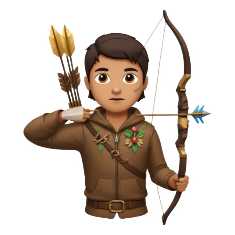 The classic hunter image with a bow and arrow on his back, dressed in brown with some animal made decorations sticker
