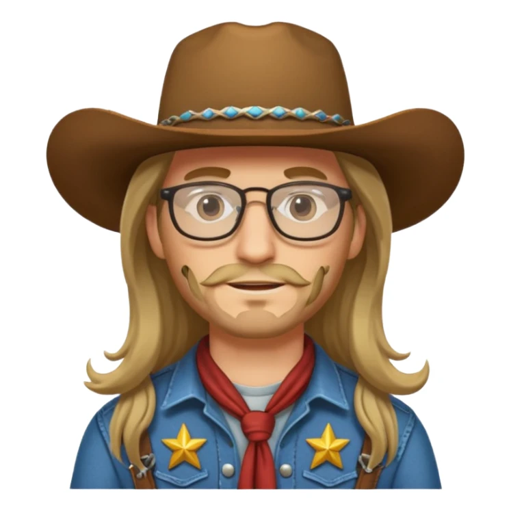 long hair cowboy with glasses sticker