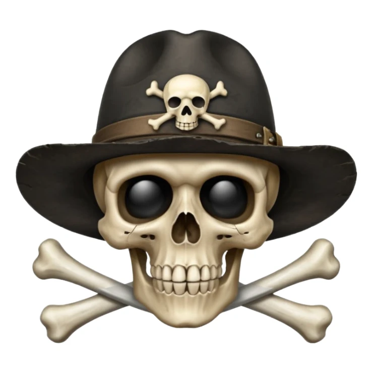 A skull and crossbones wearing a black wide brimmed traveler's hat. sticker