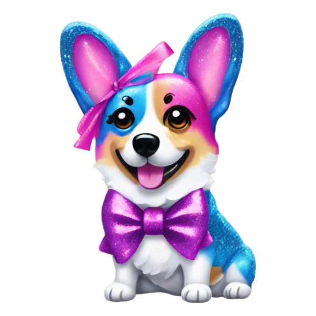 Lisa frank glitter corgi with ribbon bow on head sticker