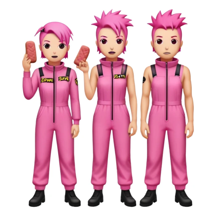 punk artists in pink jumpsuits protesting for spam meat is art sticker