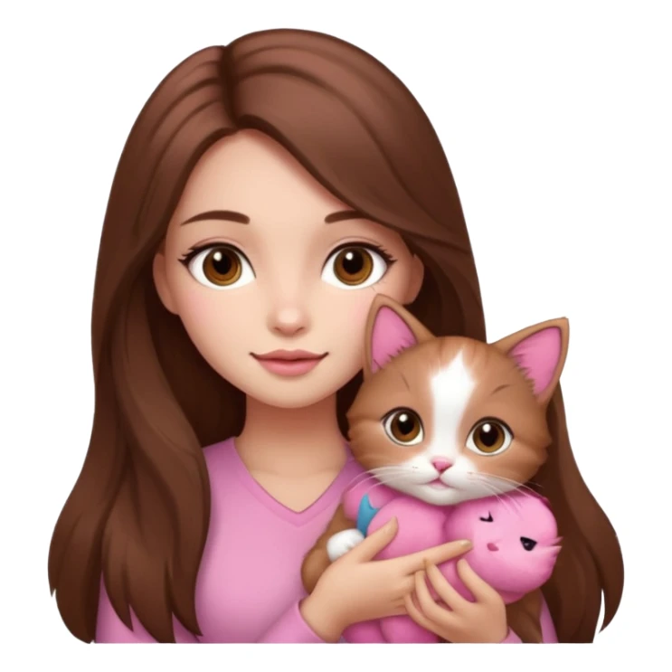 Pretty girl long hair Brown makeup pink kitten sticker