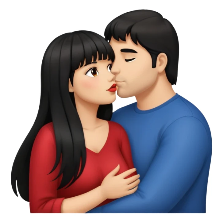 Latina female with bangs black long hair plus size in the kissing man sticker