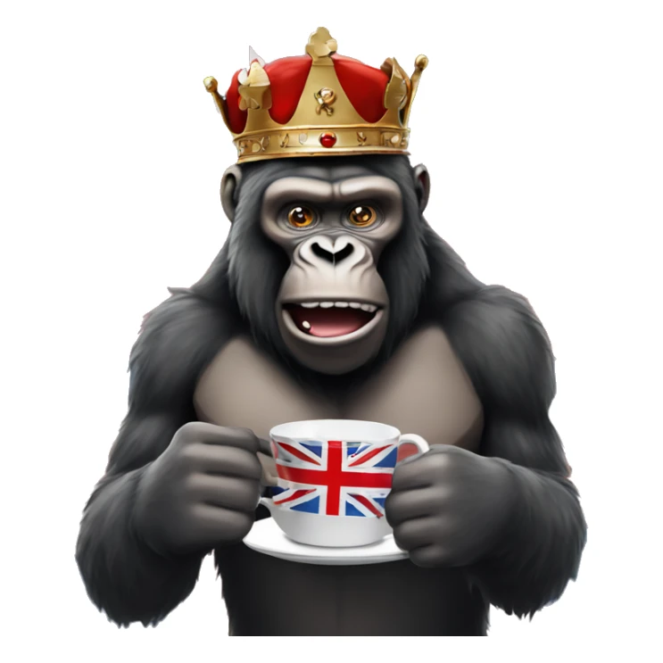 king kong drinking tea  with british flag behind in the background sticker