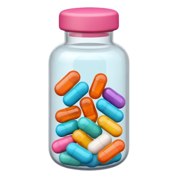 pills in bottle, 3d cartoon style, memoji style. sticker