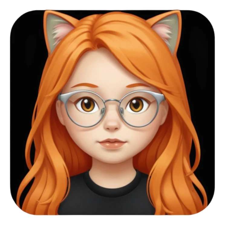 girl with chubby cheeks, very long orange hair, and silver cat-eye glasses. Black clothes sticker