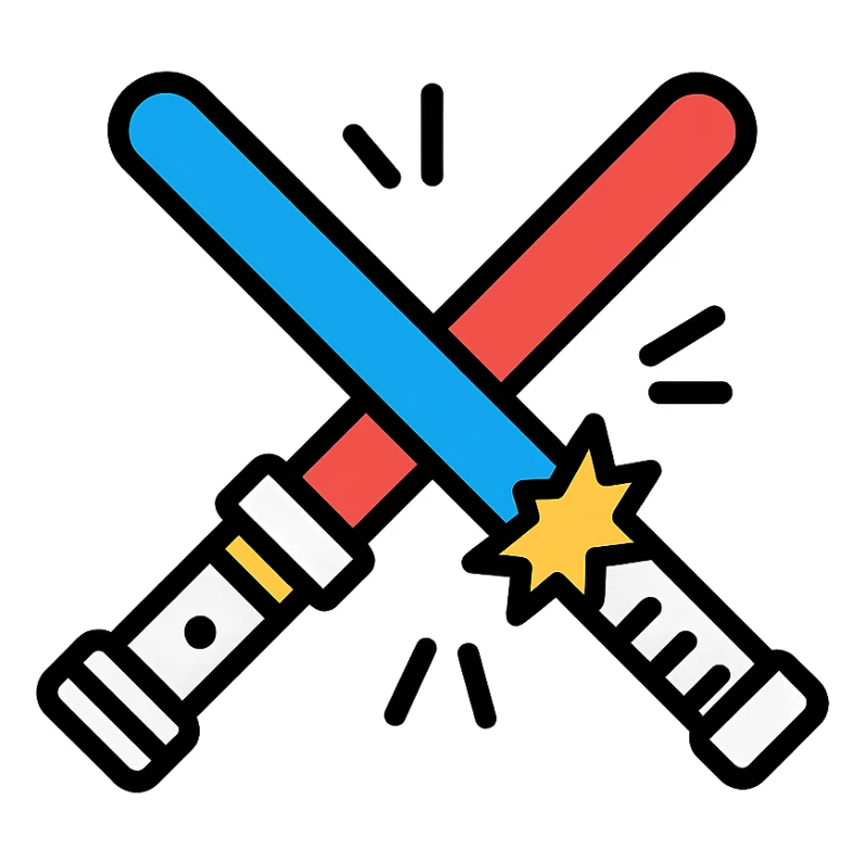 two lightsabers, one blue and one red, clashing with motion lines and sparks sticker