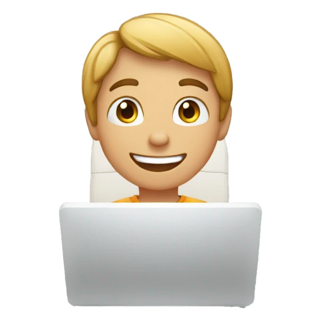 A boy in front of the computer who is happy  sticker