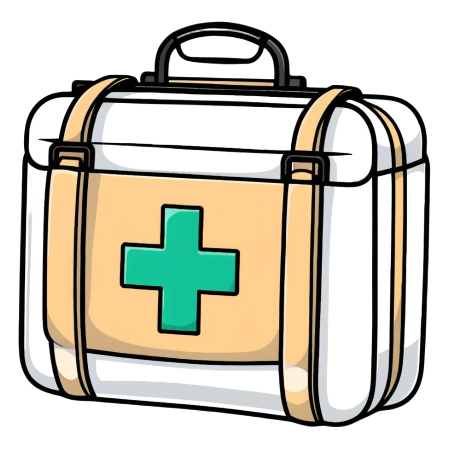 First aid medical kit with bandages and medicine visible sticker