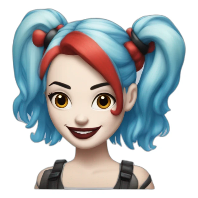 Margot Robbie as Harley Quinn with blue and red hair sticker