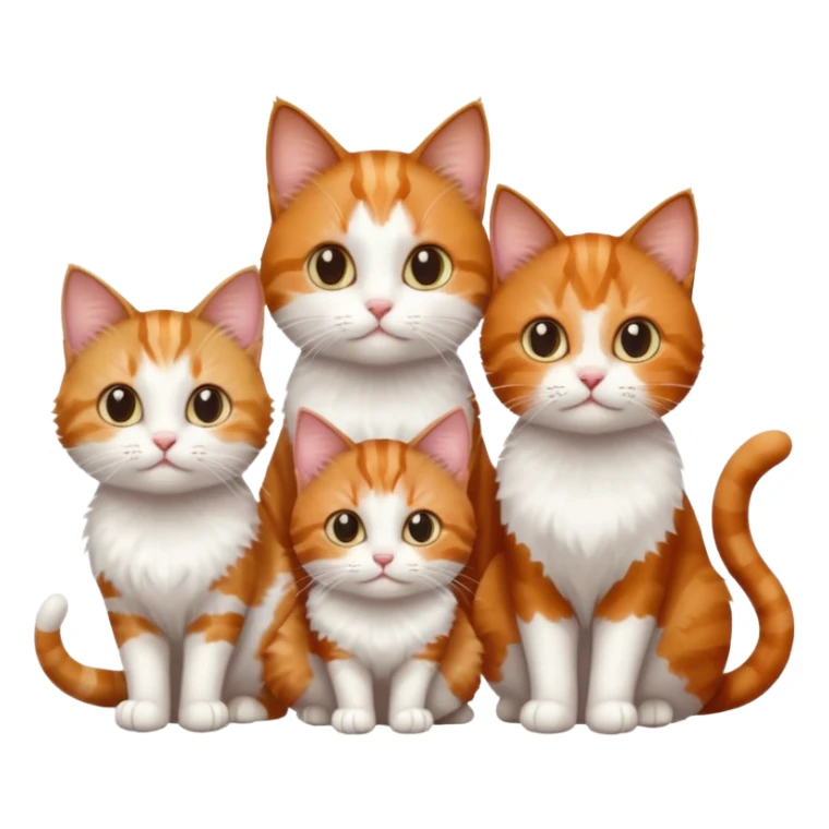 3 sibling cats each are various different natural colours; 1 is ginger and white, the next is brown tabby and white and the third is a calico sticker