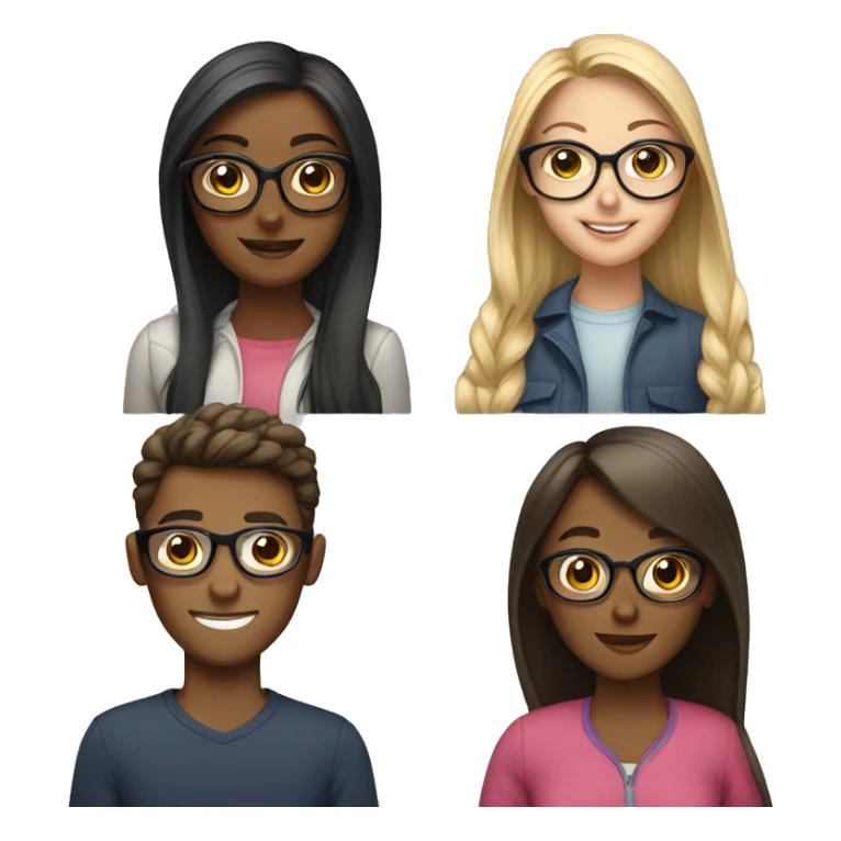 Group of 3 girls and 1 guy with glasses sticker