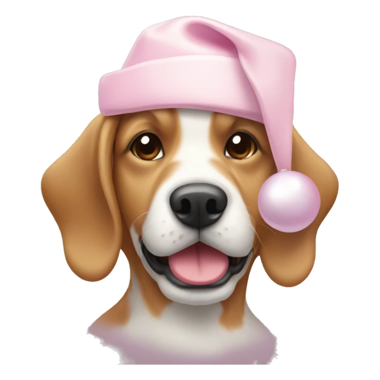Dog with light pink Christmas hat and white bone in mouth sticker