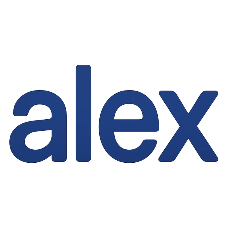 the name 'alex' in a flat icon style, two-tone color, crisp, suitable for digital use sticker