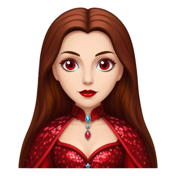 Countess Dracula with long brown hair, red sequin outfit sticker