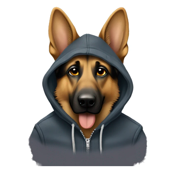 German shepherd with a carhartt hoodie sticker