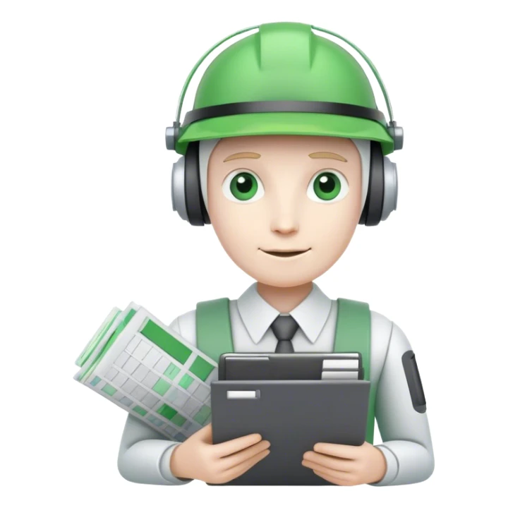 human like robot bookkeeper wearing an Green accountant visor  and holding spreadsheets sticker