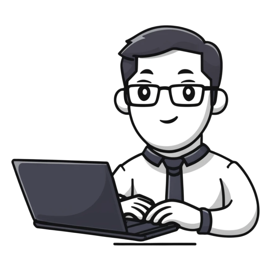 male teacher holding a laptop, teaching online sticker