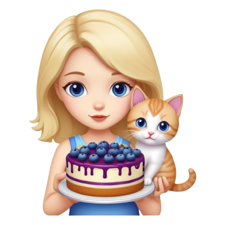 Beautiful girl holding a big blueberry cake and a kitten in her hands sticker