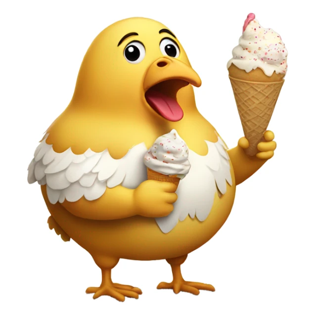 Fat chicken with human legs eating ice cream  sticker