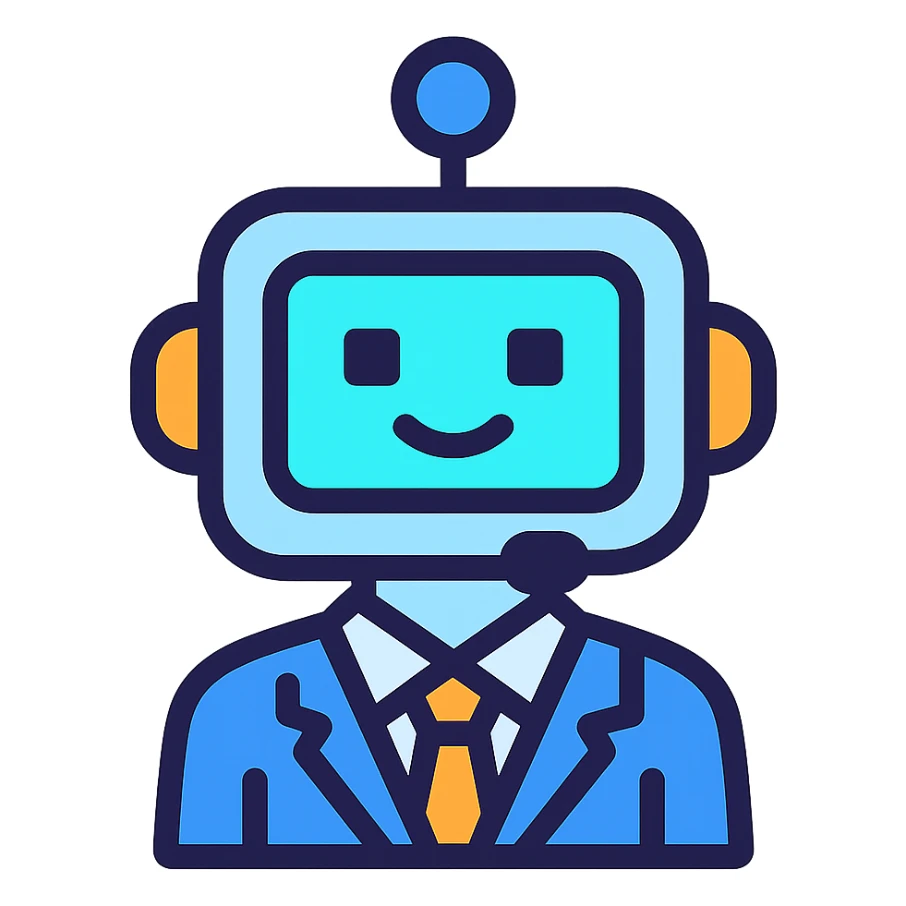 small professional AI chatbot emoji, with a digital face, corporate style, clean and professional sticker